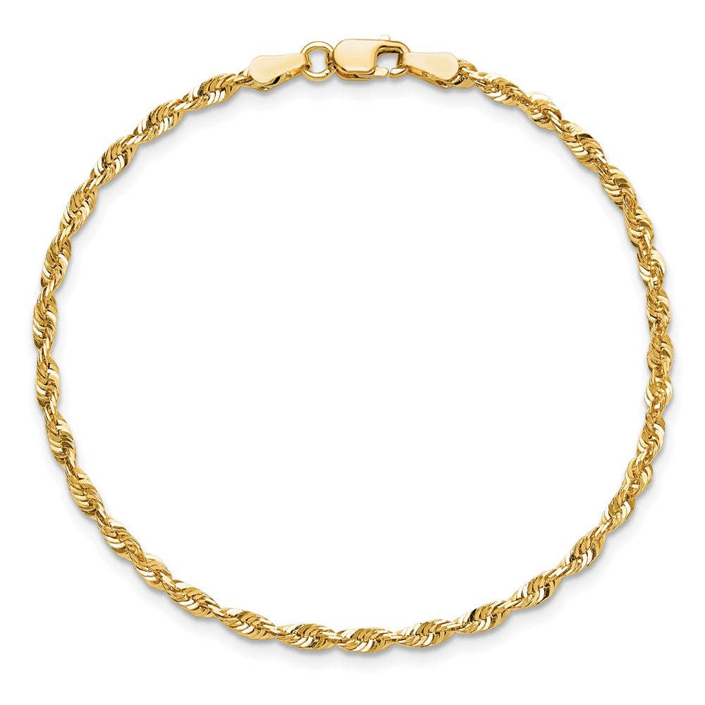 14K Yellow Gold 2.5mm Extra Light Diamond-Cut Rope With Lobster Clasp Chain Anklet