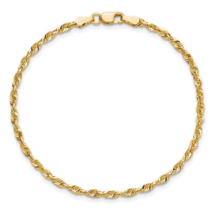 14K Yellow Gold 2.5mm Extra Light Diamond-Cut Rope With Lobster Clasp Chain Anklet