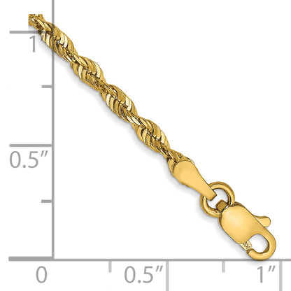 14k Yellow Gold 7 inch 2.5mm Extra Light Diamond-cut Rope with Lobster Clasp Chain