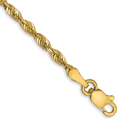 14K Yellow Gold 2.5mm Extra Light Diamond-Cut Rope With Lobster Clasp Chain Anklet