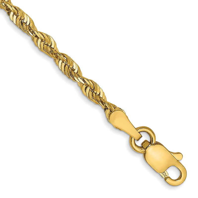 14K Yellow Gold 2.5mm Extra Light Diamond-Cut Rope With Lobster Clasp Chain Anklet