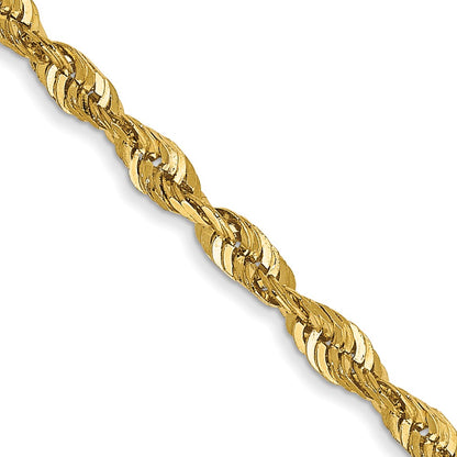 14K Yellow Gold 2.5mm Extra Light Diamond-Cut Rope With Lobster Clasp Chain Necklace