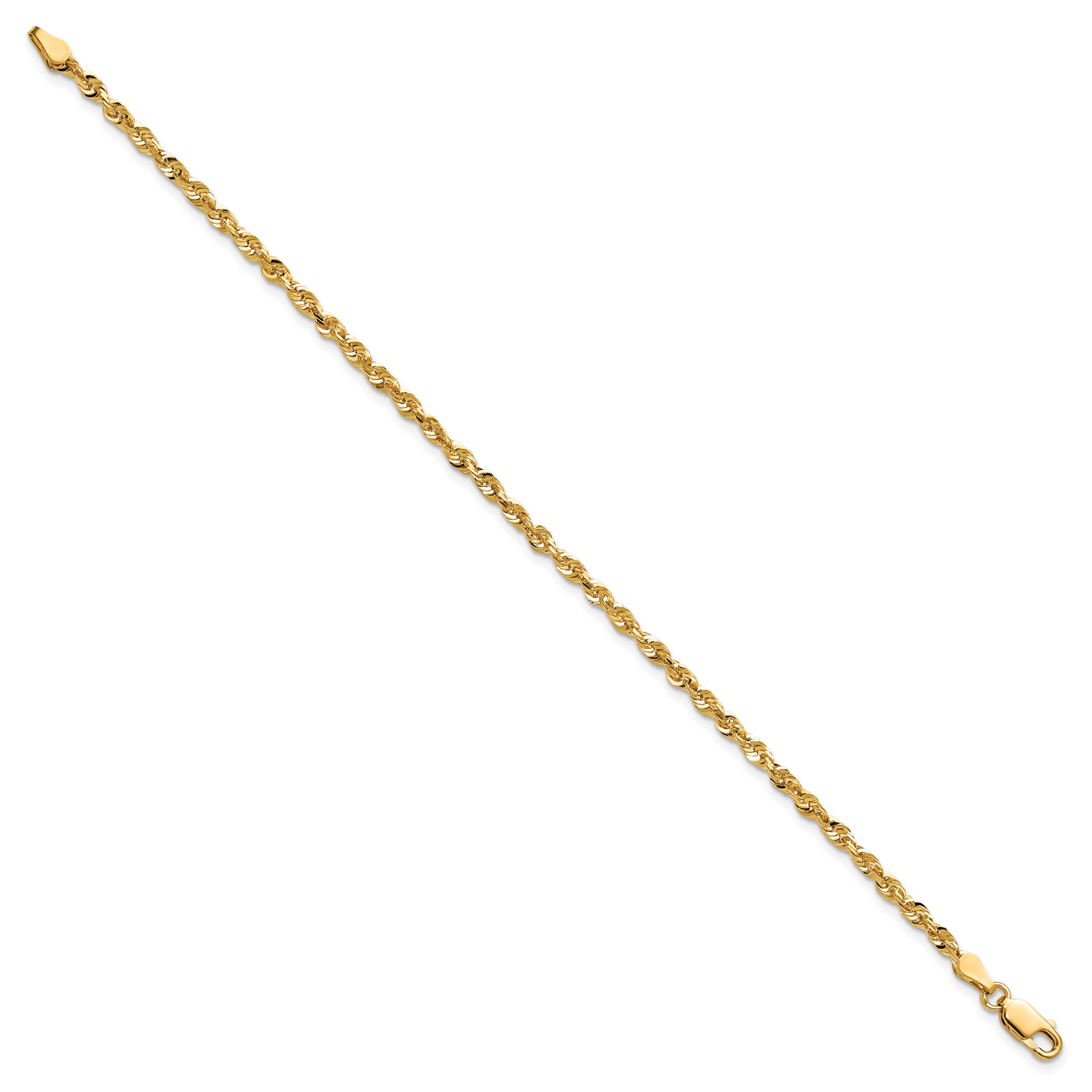 14k Yellow Gold 7 inch 2.75mm Extra Light Diamond-cut Rope with Lobster Clasp Chain