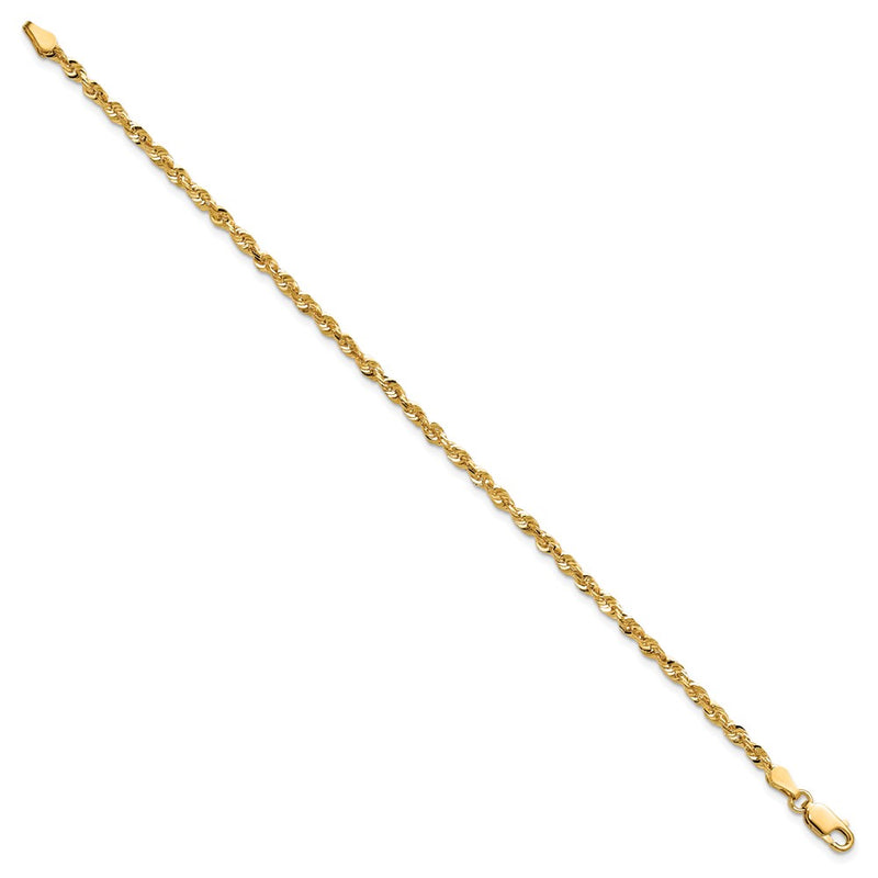 14k Yellow Gold 2.75mm Extra Light Diamond-cut Rope with Lobster Clasp Chain Bracelet