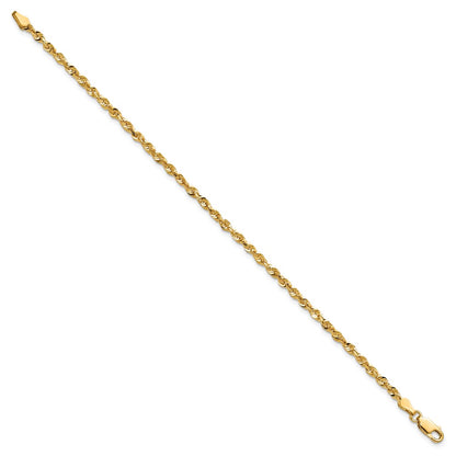 14K Yellow Gold 2.75mm Extra Light Diamond-Cut Rope With Lobster Clasp Chain Anklet