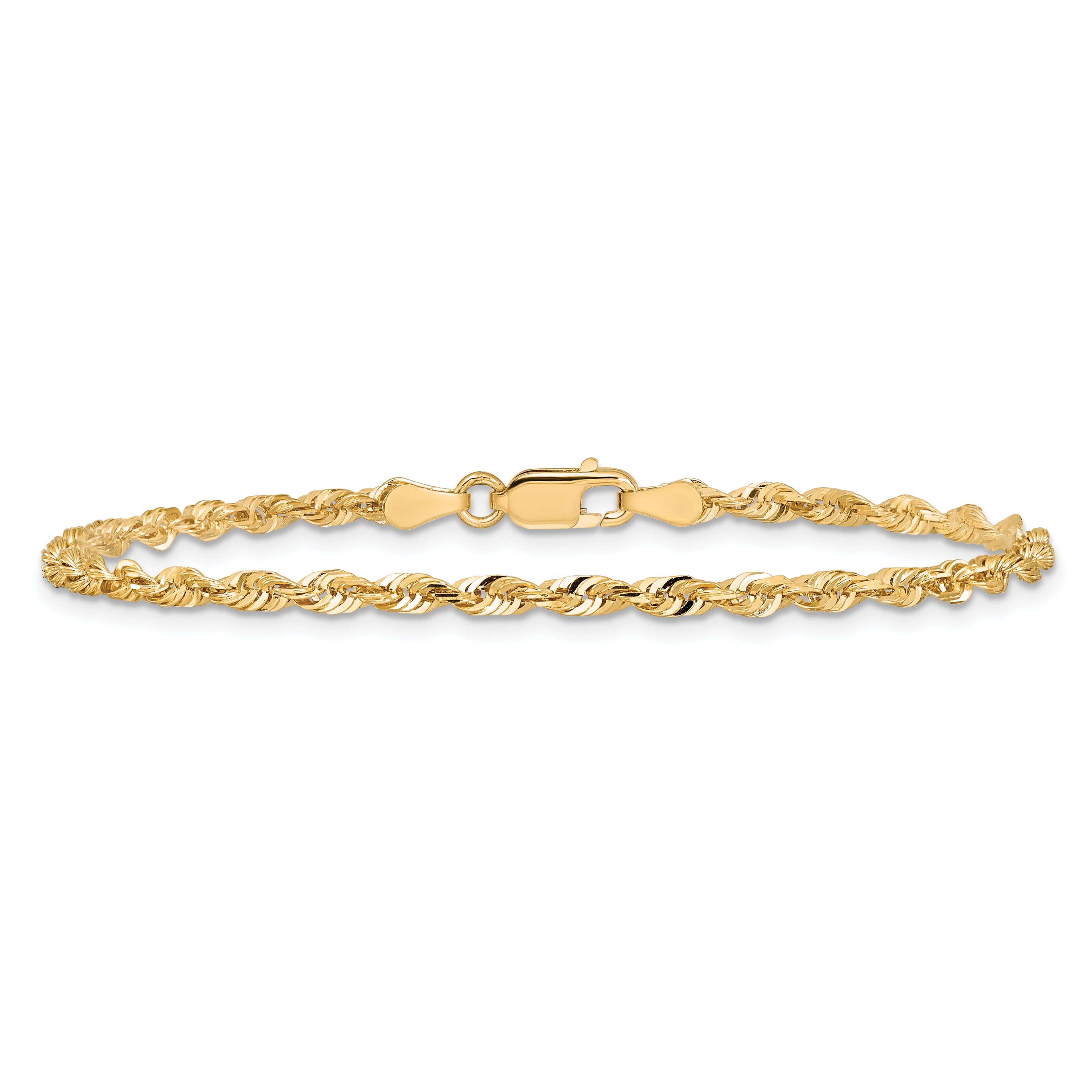 14k Yellow Gold 7 inch 2.75mm Extra Light Diamond-cut Rope with Lobster Clasp Chain