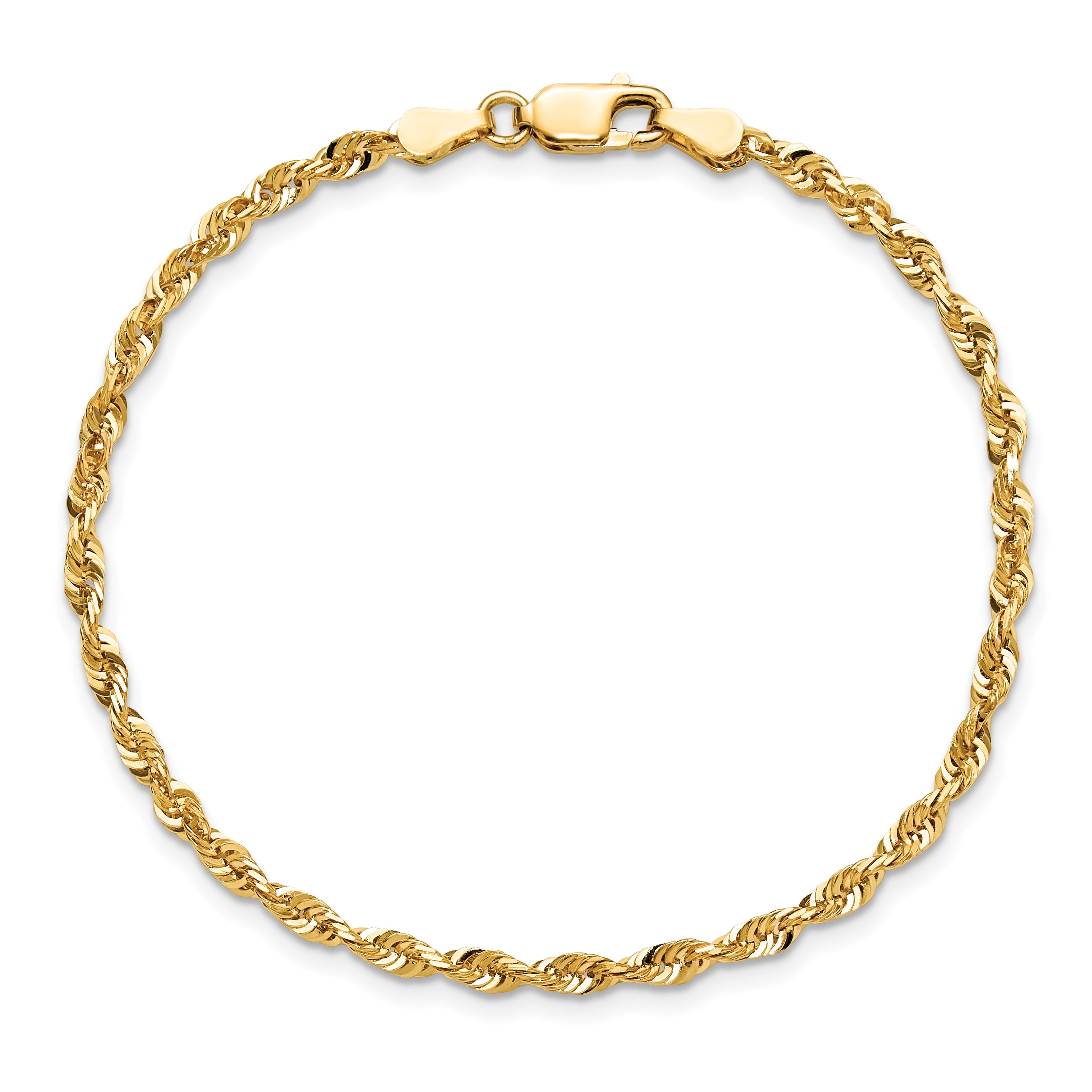 14k Yellow Gold 7 inch 2.75mm Extra Light Diamond-cut Rope with Lobster Clasp Chain