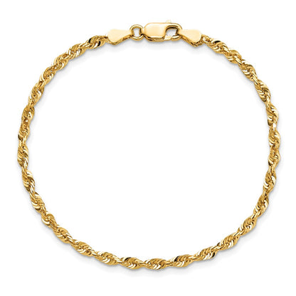 14K Yellow Gold 2.75mm Extra Light Diamond-Cut Rope With Lobster Clasp Chain Anklet
