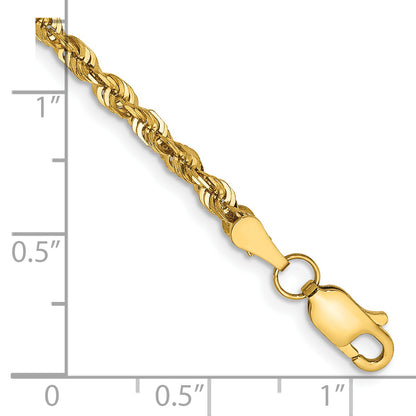 14k Yellow Gold 7 inch 2.75mm Extra Light Diamond-cut Rope with Lobster Clasp Chain