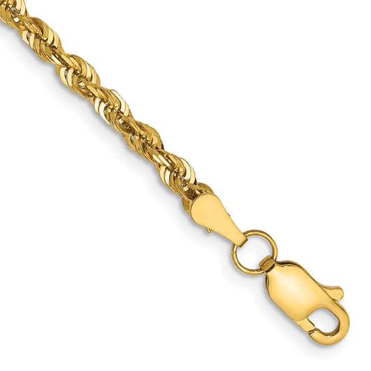 14k Yellow Gold 7 inch 2.75mm Extra Light Diamond-cut Rope with Lobster Clasp Chain