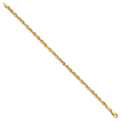 14k Yellow Gold 7 inch 4mm Extra Light Diamond-cut Rope with Lobster Clasp Chain