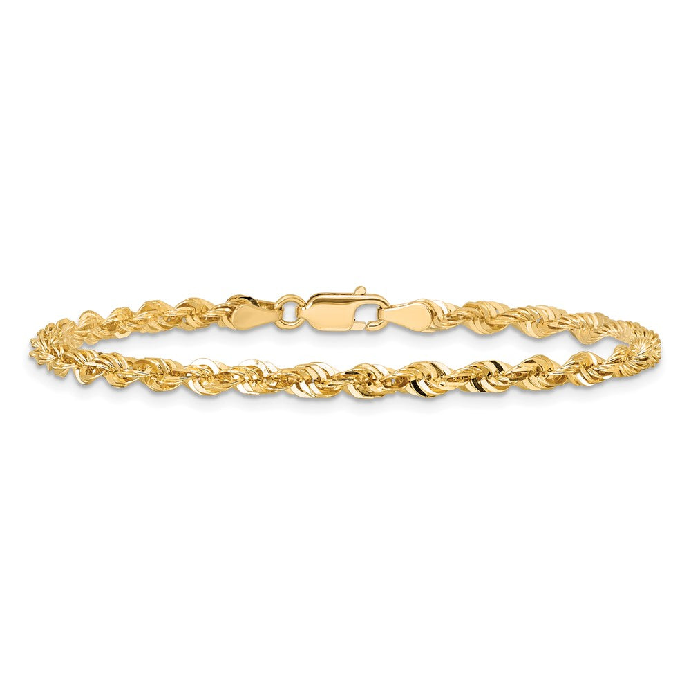 14k Yellow Gold 4mm Extra Light Diamond-cut Rope with Lobster Clasp Chain Bracelet