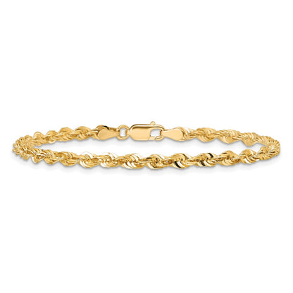 14k Yellow Gold 4mm Extra Light Diamond-cut Rope with Lobster Clasp Chain Bracelet
