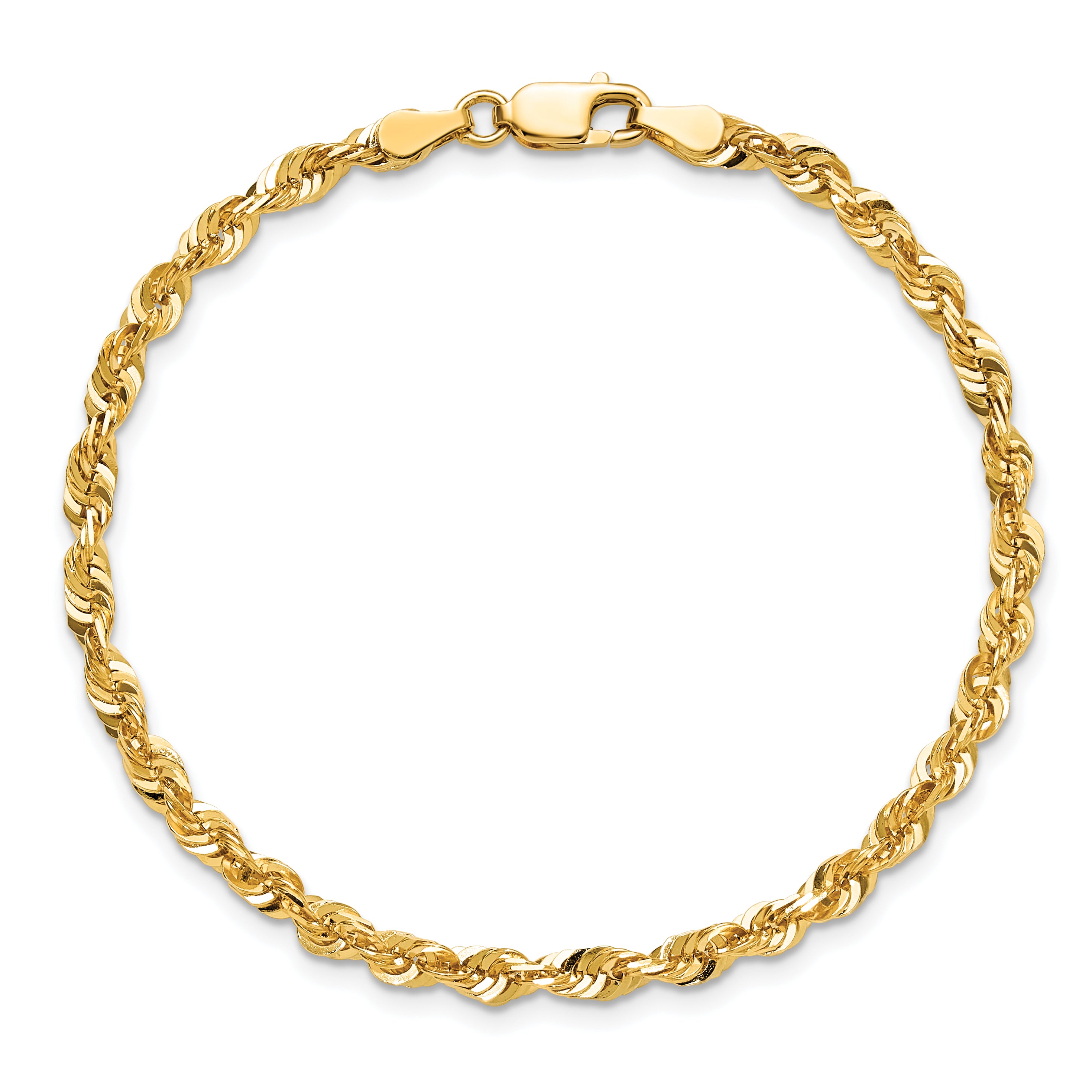 14k Yellow Gold 7 inch 4mm Extra Light Diamond-cut Rope with Lobster Clasp Chain