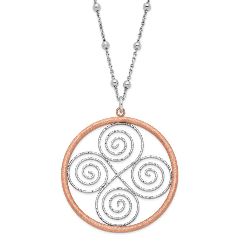 Ss/Gold Plated Sterling Silver & Rose Gold-Plated Satin D/C Beaded Swirl Circle W/ 2In Ext Necklace