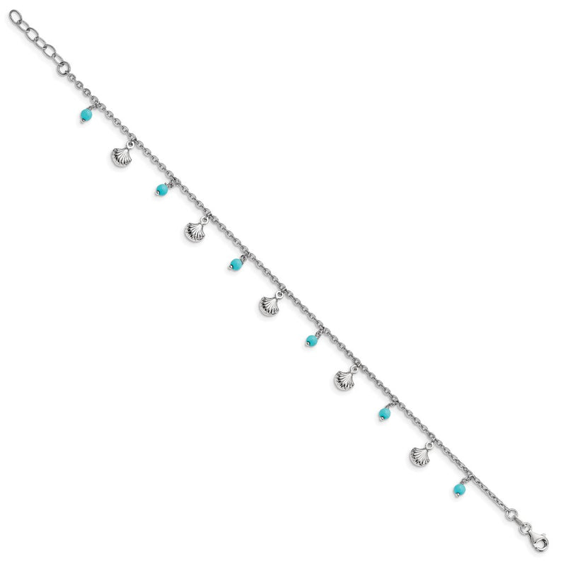 Sterling Silver Rh-Plated Turquoise Shells 9In Plus 1In Ext. Ankle