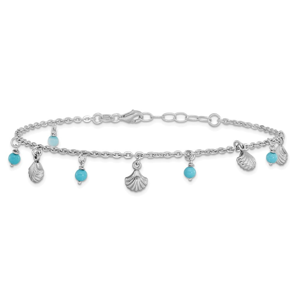 Sterling Silver Rh-Plated Turquoise Shells 9In Plus 1In Ext. Ankle