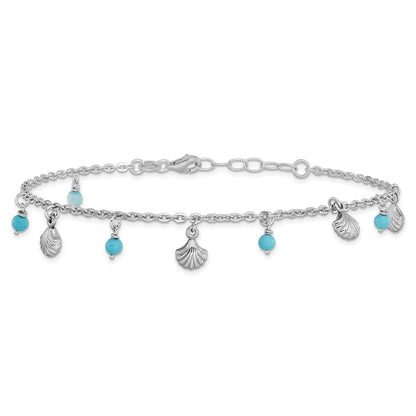 Sterling Silver Rh-Plated Turquoise Shells 9In Plus 1In Ext. Ankle