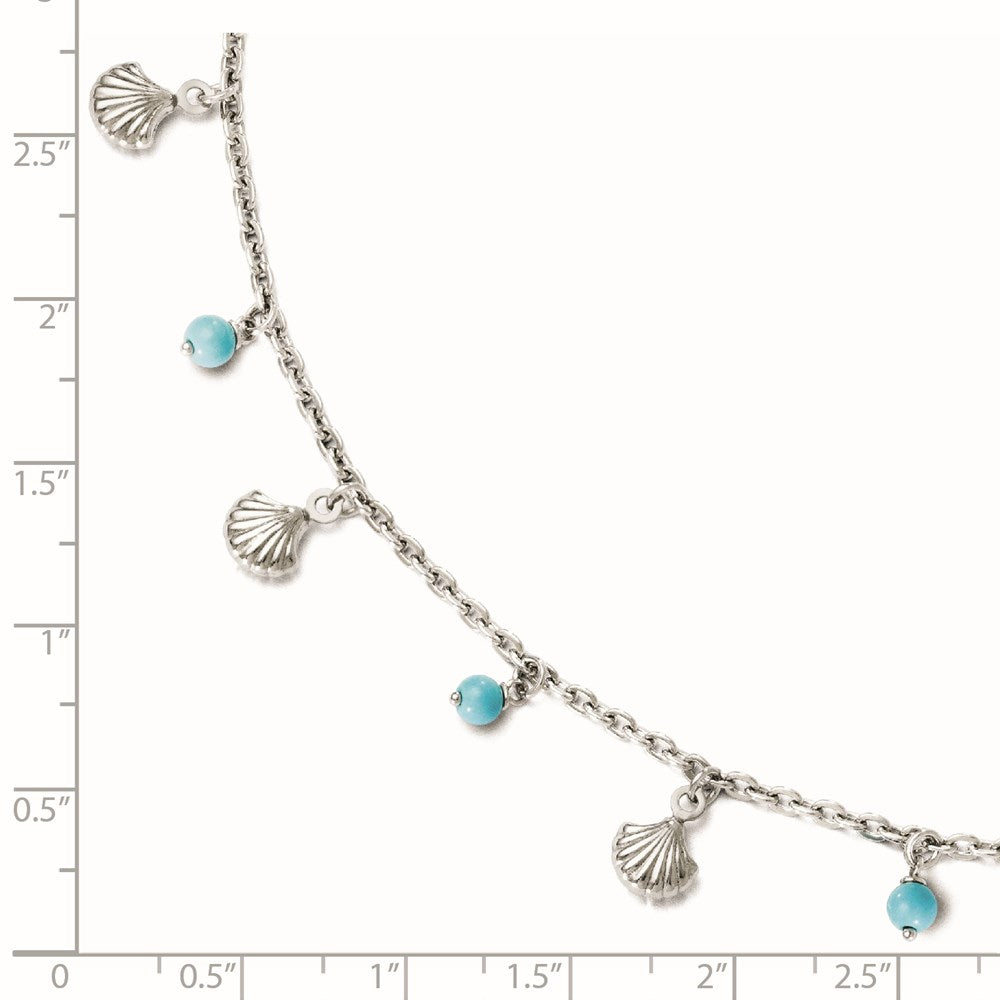 Sterling Silver Rh-Plated Turquoise Shells 9In Plus 1In Ext. Ankle
