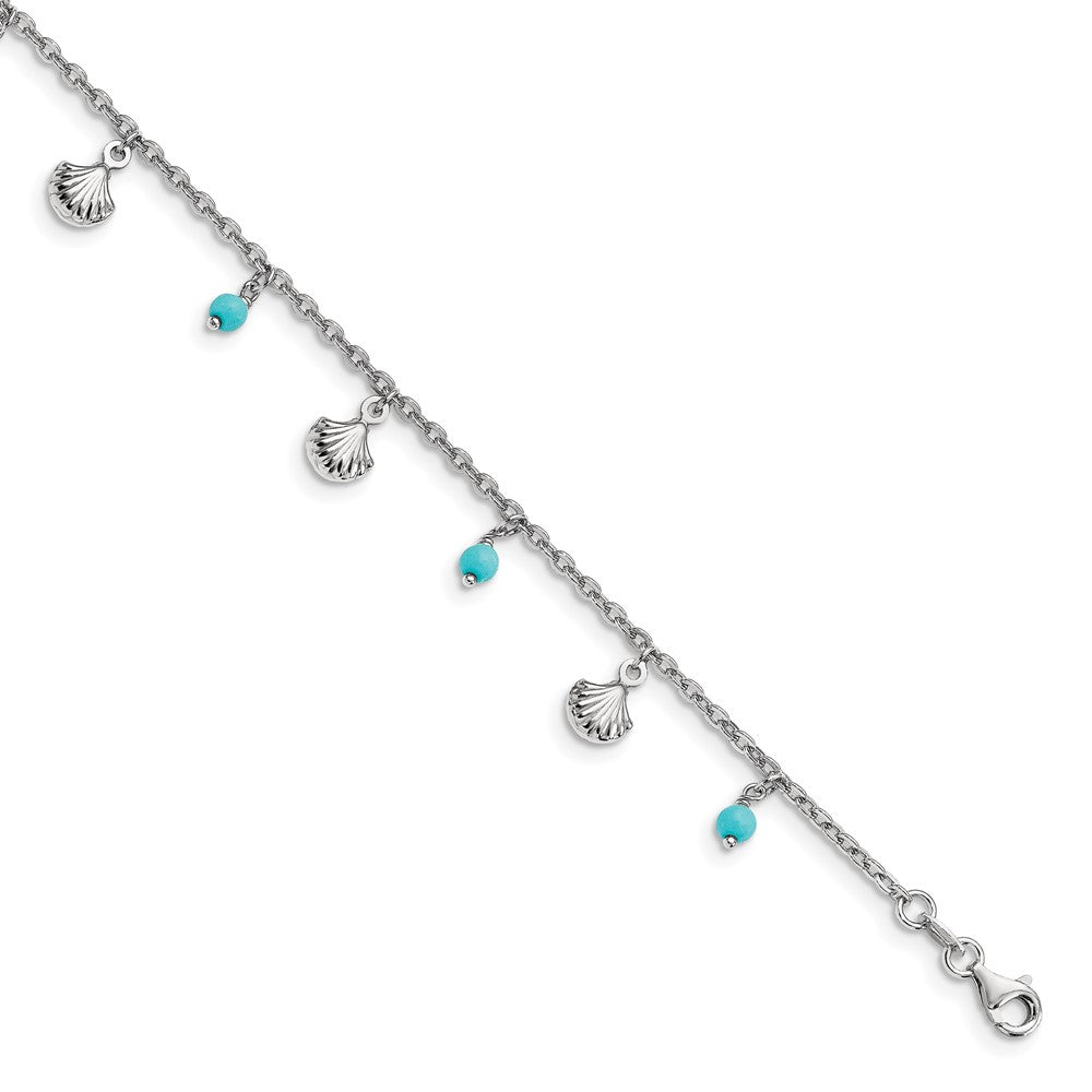 Sterling Silver Rh-Plated Turquoise Shells 9In Plus 1In Ext. Ankle
