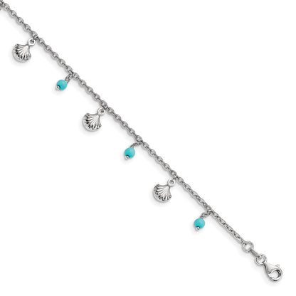 Sterling Silver Rh-Plated Turquoise Shells 9In Plus 1In Ext. Ankle