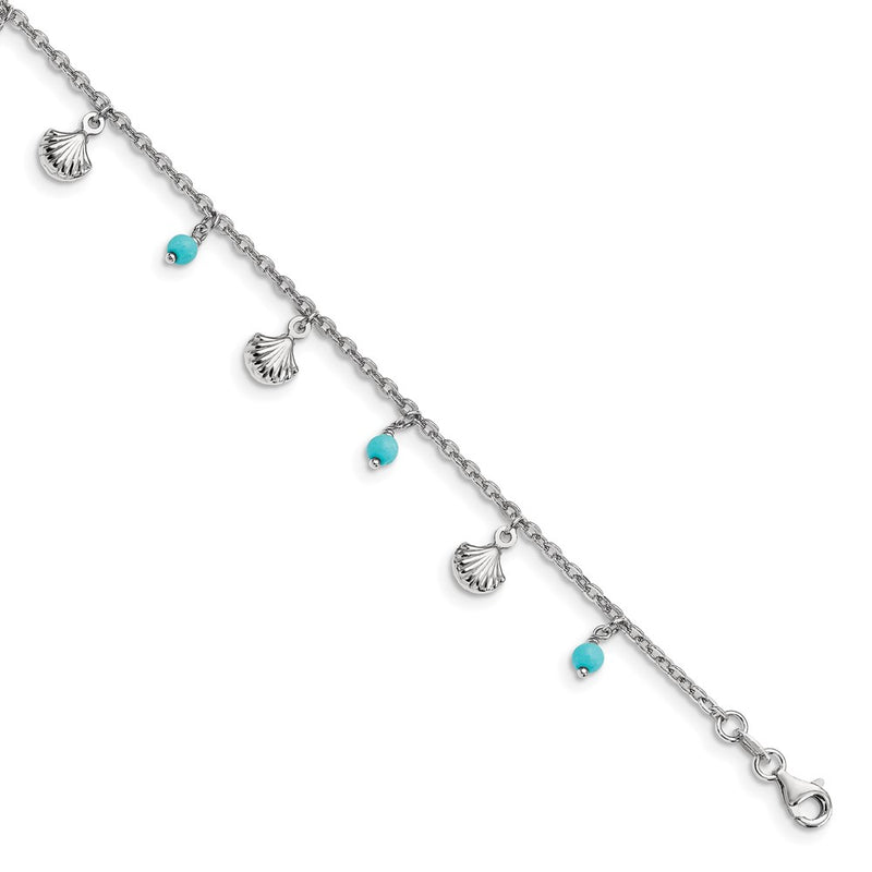 Sterling Silver Rh-Plated Turquoise Shells 9In Plus 1In Ext. Ankle