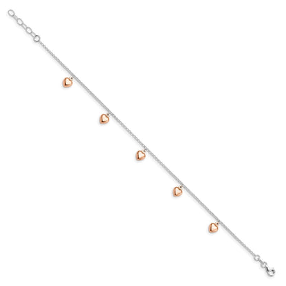 Sterling Silver Rose-Tone 18K Flash-Plated 9In Plus 1In Ext. Ankle