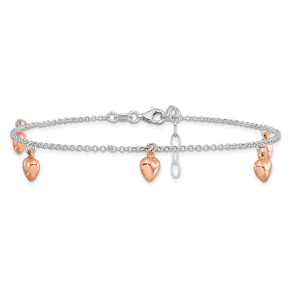 Sterling Silver Rose-Tone 18K Flash-Plated 9In Plus 1In Ext. Ankle
