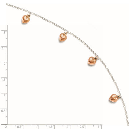 Sterling Silver Rose-Tone 18K Flash-Plated 9In Plus 1In Ext. Ankle