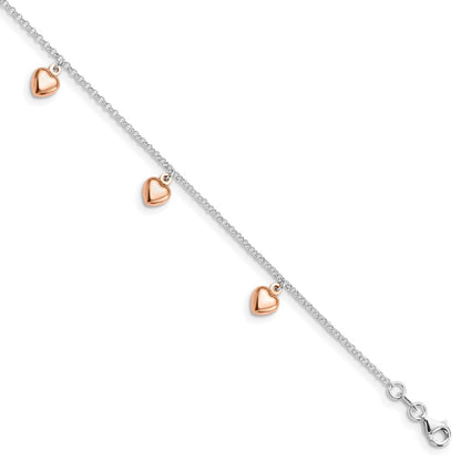 Sterling Silver Rose-Tone 18K Flash-Plated 9In Plus 1In Ext. Ankle