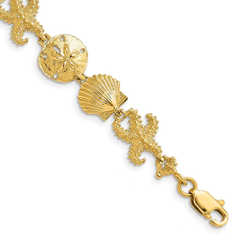 7.25 Inch 14K Seashell Theme Bracelet