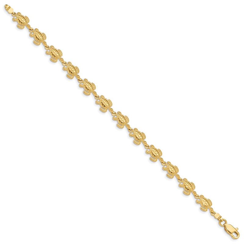 7.25 Inch 14K Swimming Sea Turtle Bracelet
