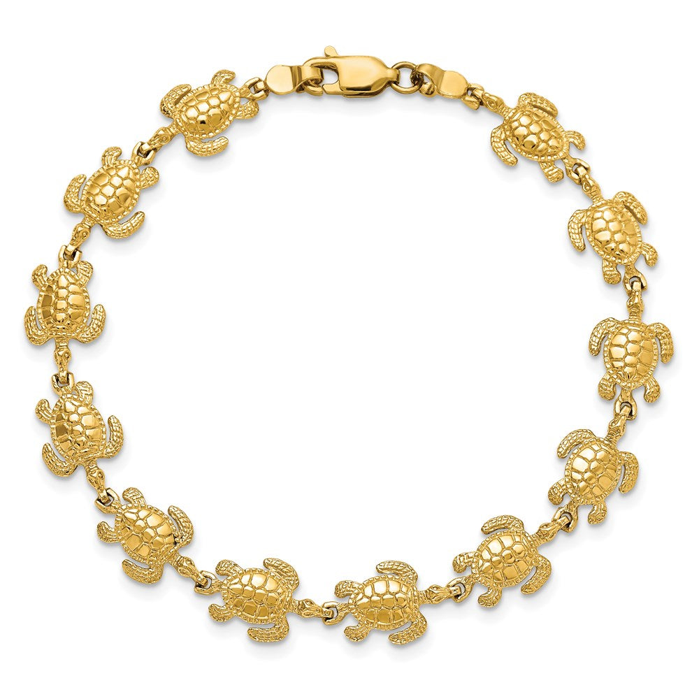 7.25 Inch 14K Swimming Sea Turtle Bracelet