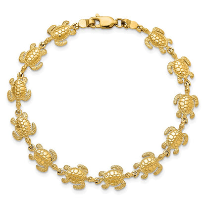 7.25 Inch 14K Swimming Sea Turtle Bracelet