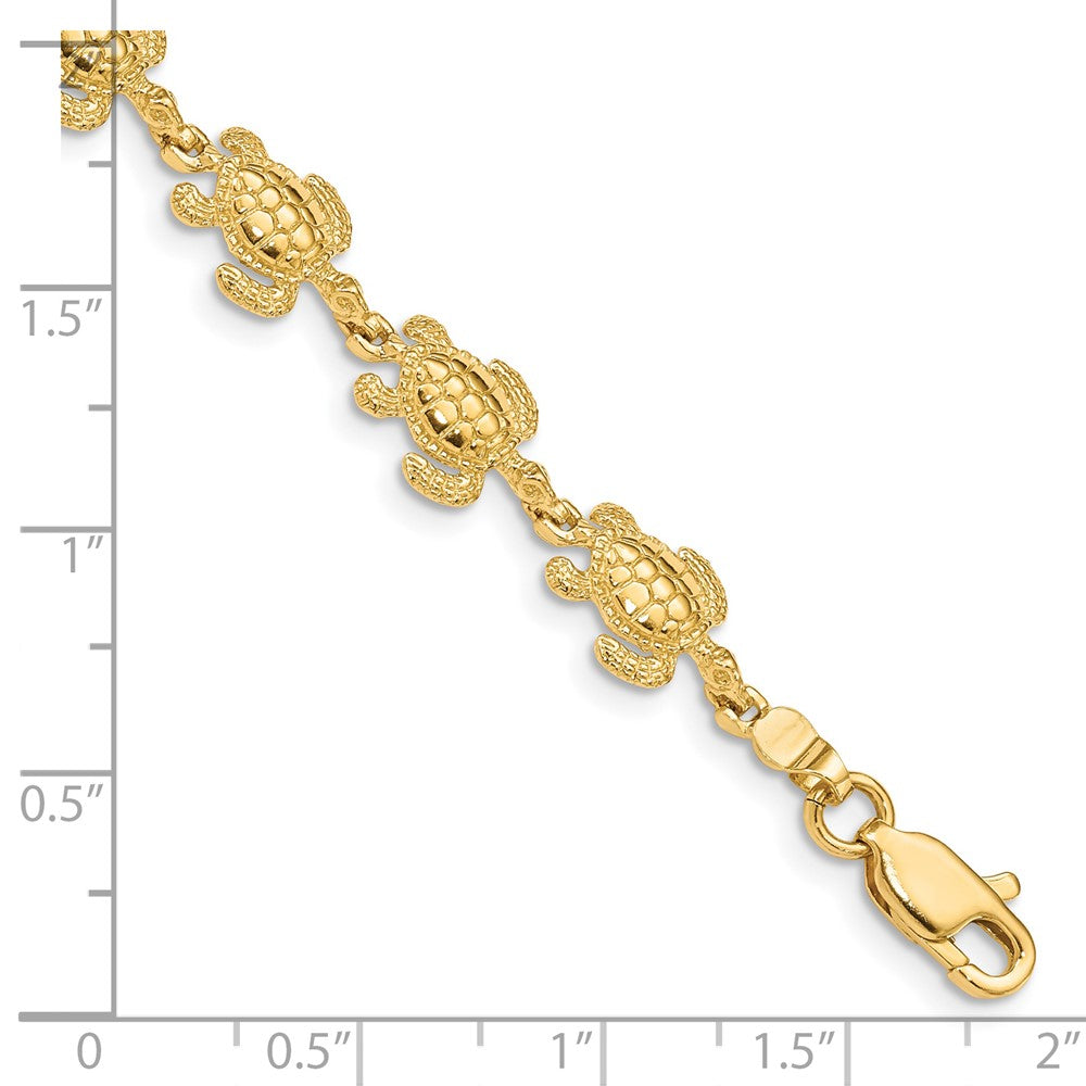 7.25 Inch 14K Swimming Sea Turtle Bracelet