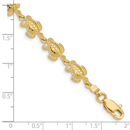 7.25 Inch 14K Swimming Sea Turtle Bracelet