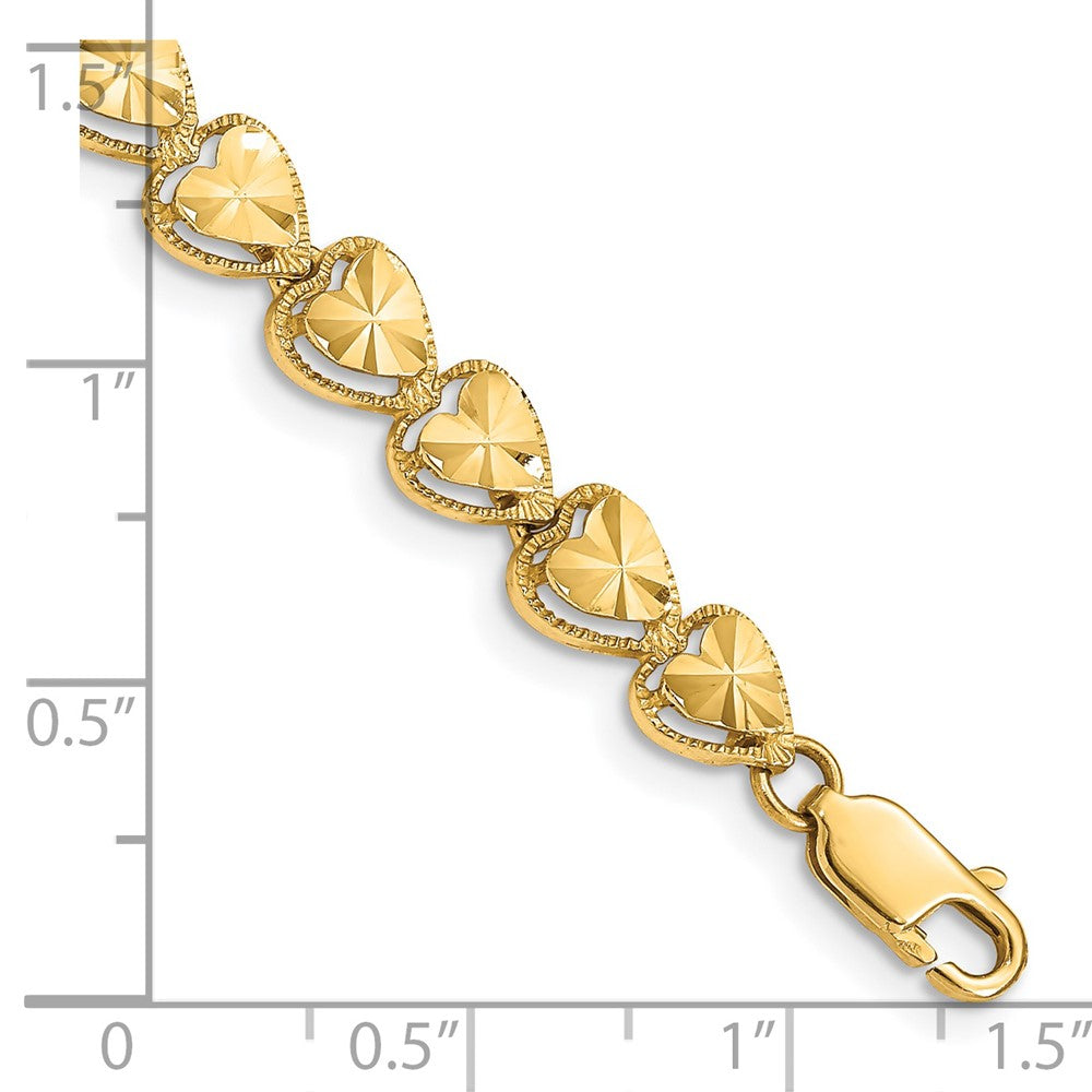 7 Inch 14K Diamond Cut Heart Bracelet