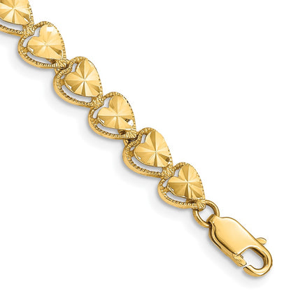 7 Inch 14K Diamond Cut Heart Bracelet