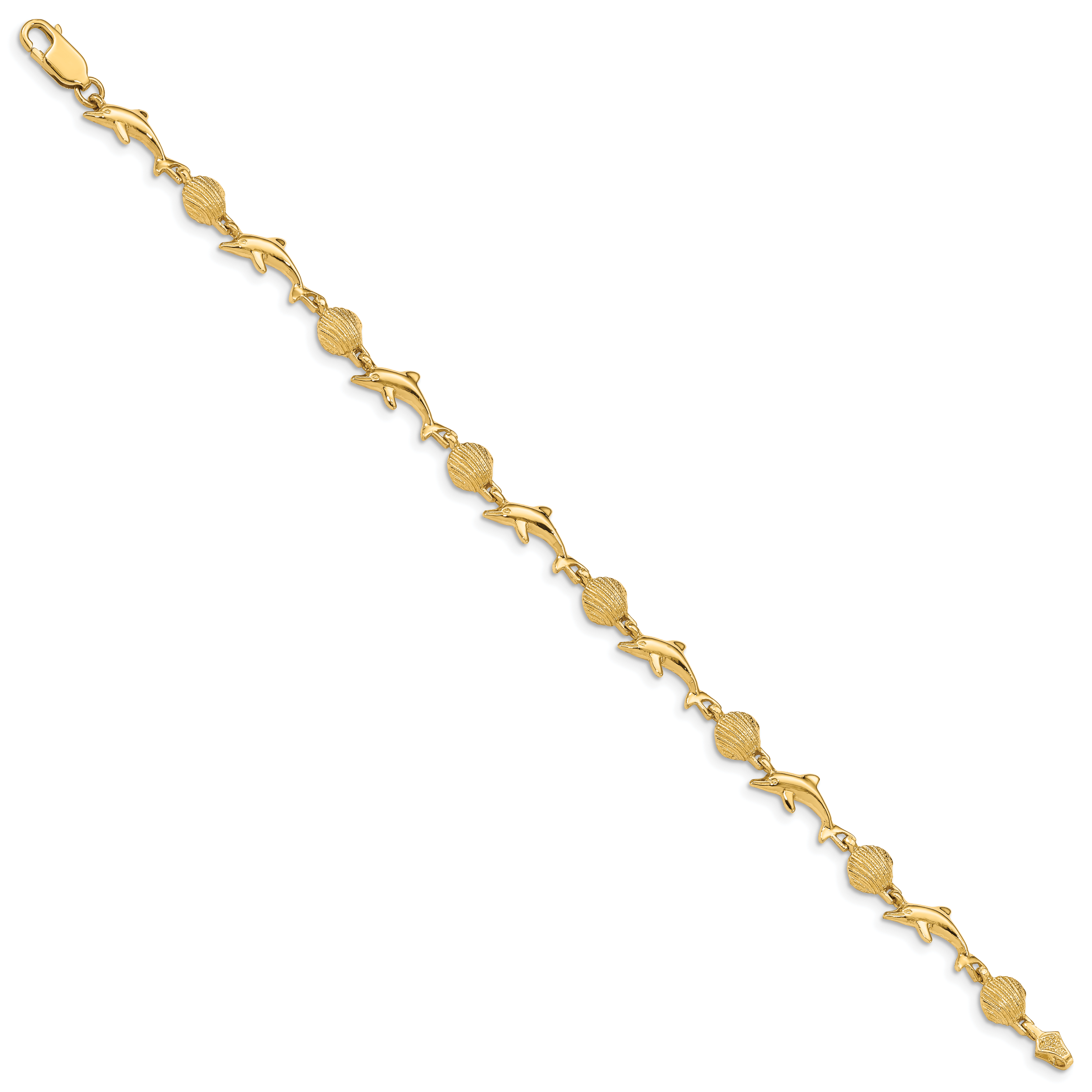 7 Inch 14K Dolphin And Shell Bracelet