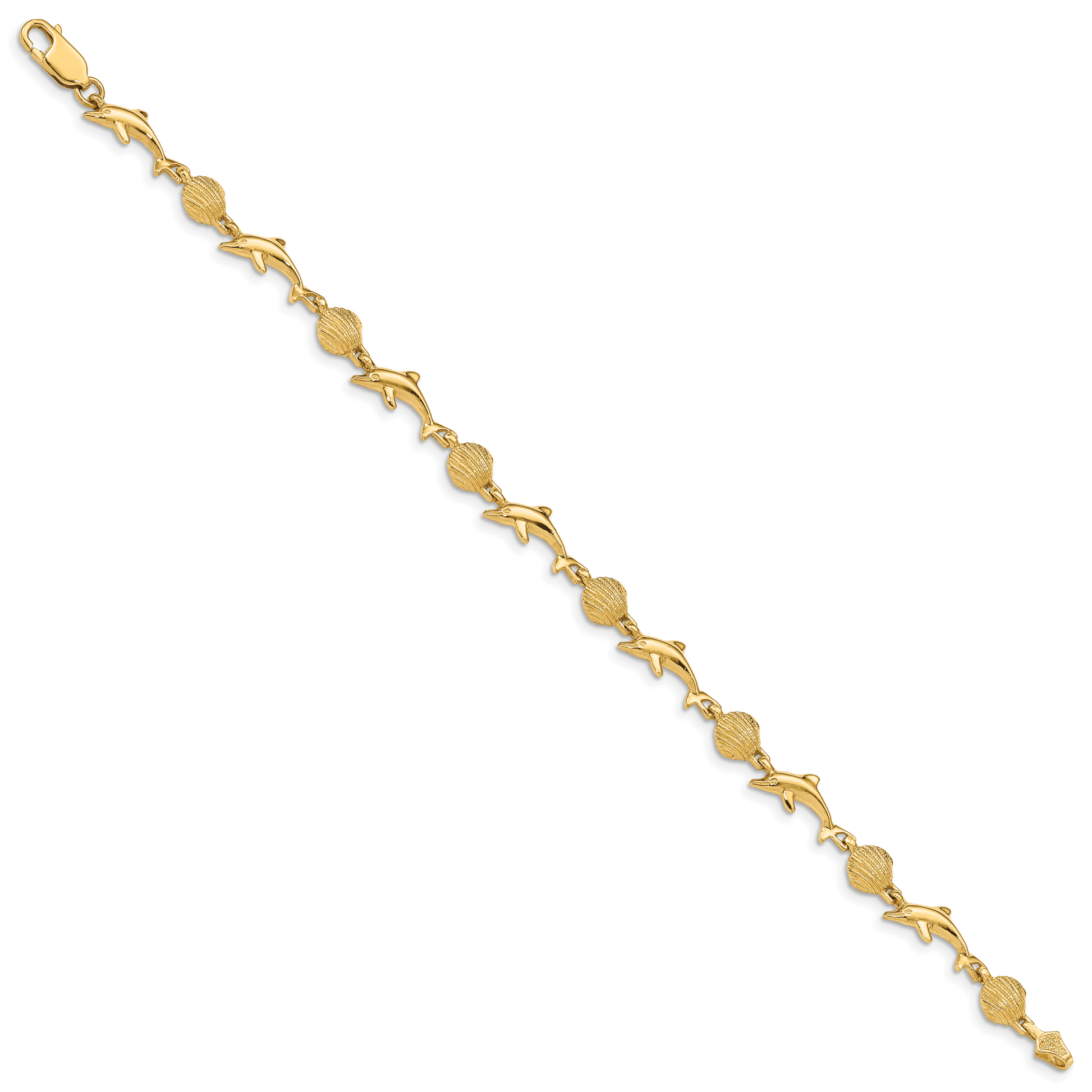 7 Inch 14K Dolphin And Shell Bracelet