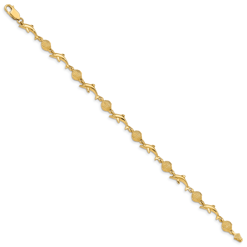 7 Inch 14K Dolphin And Shell Bracelet