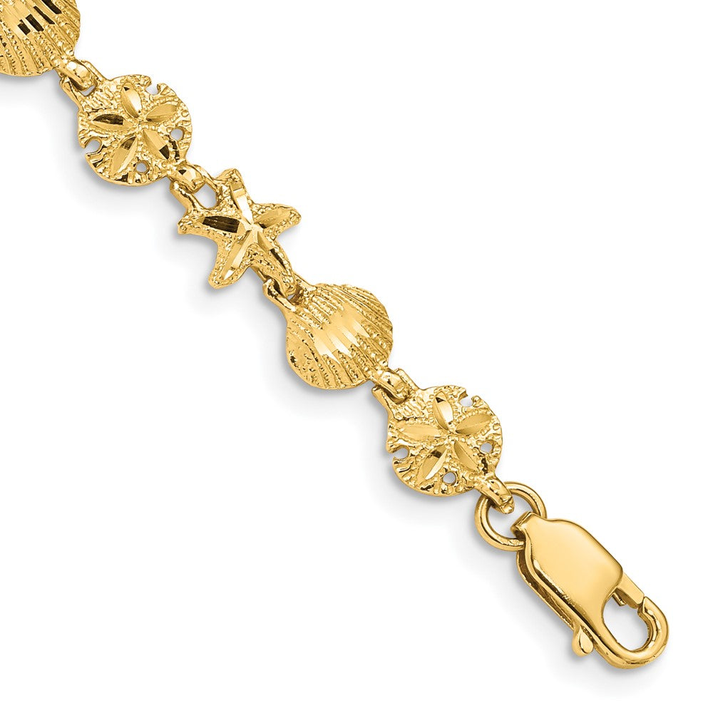 7 Inch 14K Starfish, Sand Dollar And Shell Bracelet