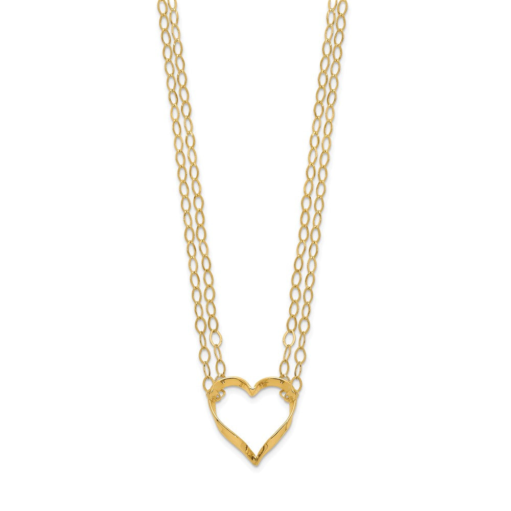 14K Yellow Gold Adjustable Double Strand Heart Necklace