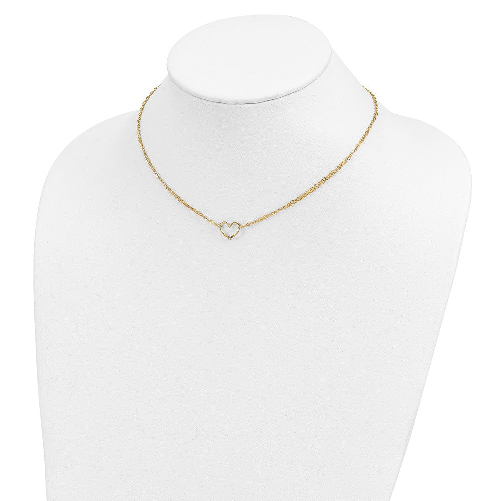 14K Yellow Gold Adjustable Double Strand Heart Necklace