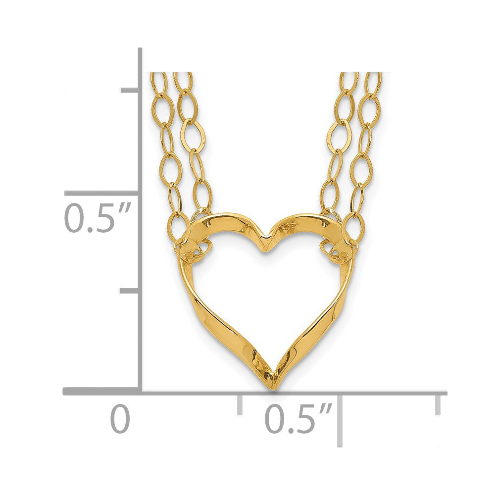 14K Yellow Gold Adjustable Double Strand Heart Necklace