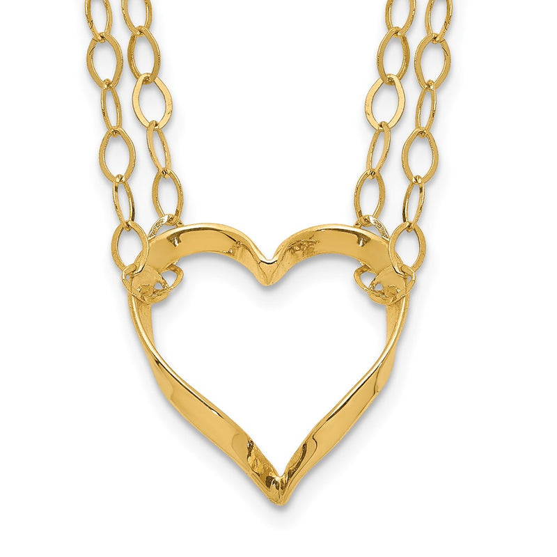 14K Yellow Gold Adjustable Double Strand Heart Necklace
