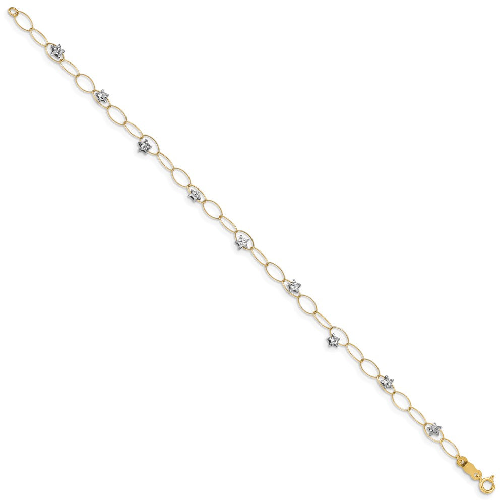 7.25 Inch 14K Two-Tone Puff Stars Bracelet