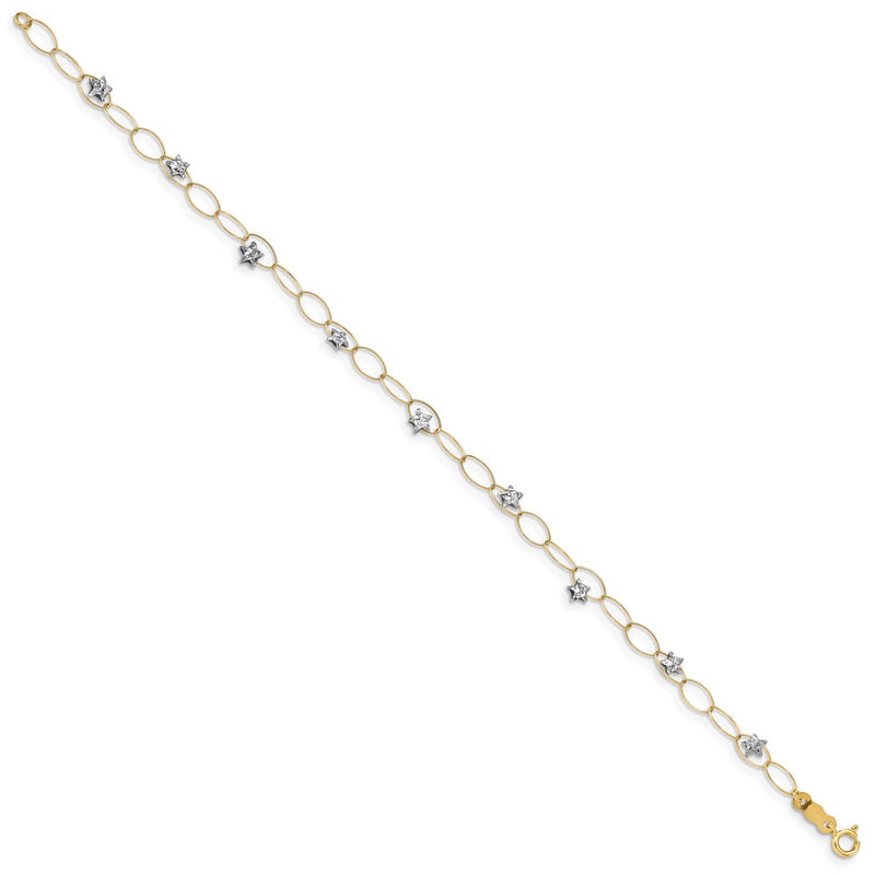 7.25 Inch 14K Two-Tone Puff Stars Bracelet