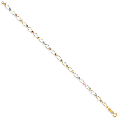 14K Tri-Color Oval Link Mirror Beads Chain Bracelet