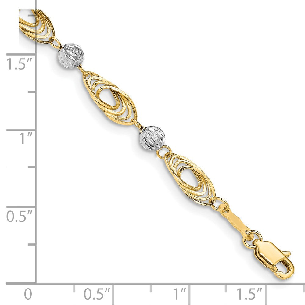 7.25 Inch 14K Gold Two-Tone Oval Links With Diamond Cut Beads Bracelet
